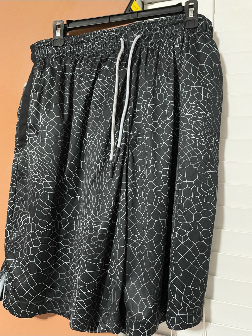 Andie Black Athletic Shorts with White Geometric Print